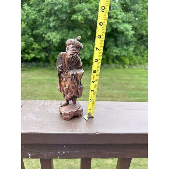 Vintage Antique Chinese Taiwan Carved Wood Male Statue Figurine Netsuke - Picture 9 of 11